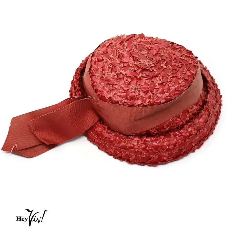 Vintage Mr Michael Red Straw Boater Hat w Wide Ribbon and Veil Trim – Hey Viv